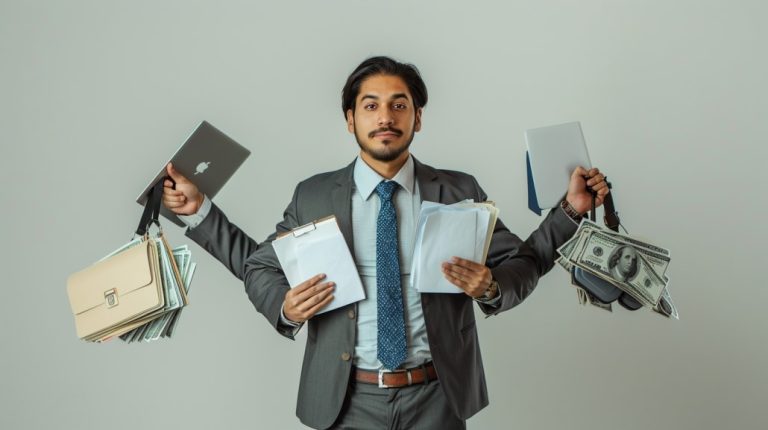 hombre multitasking haciendo varias tareas como los grandes