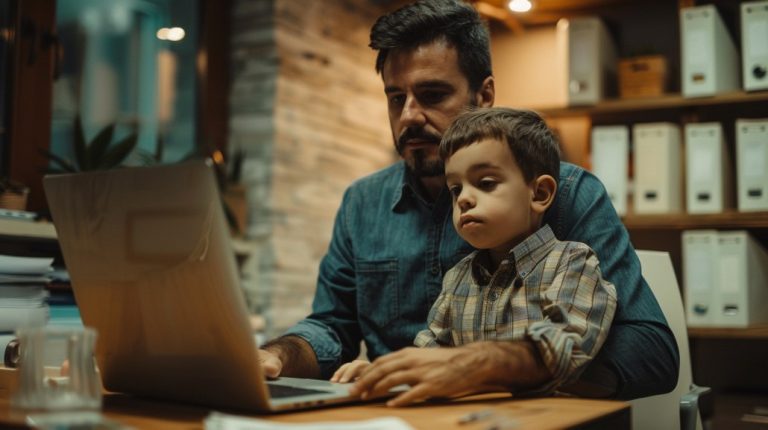 Día del padre un padre trabajando con su hijo